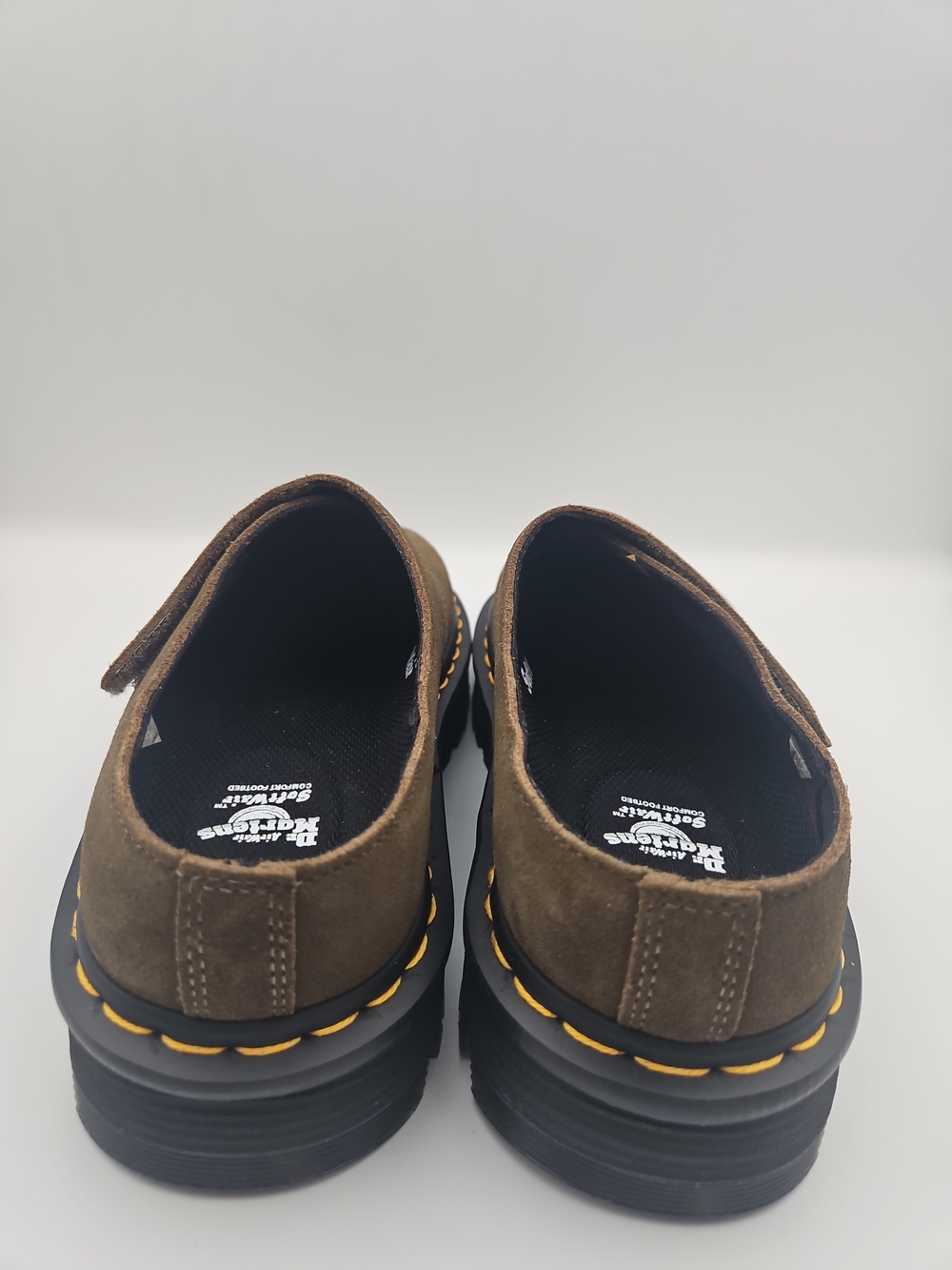 Dr. Martens Olive Brown Suede Platform Clog Mules - Picture 5 of 8